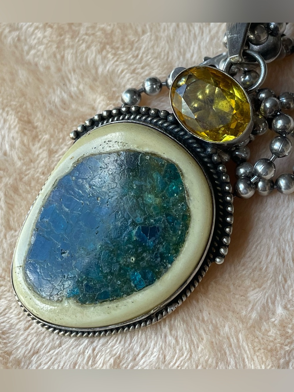 Vintage Artisan Sterling Silver Statement Pendant Necklace - 44g